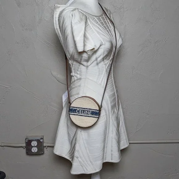 SOLD Celine Perth Embroidered Blue Cream Round Mini Crossbody Bag - Picture 6 of 6